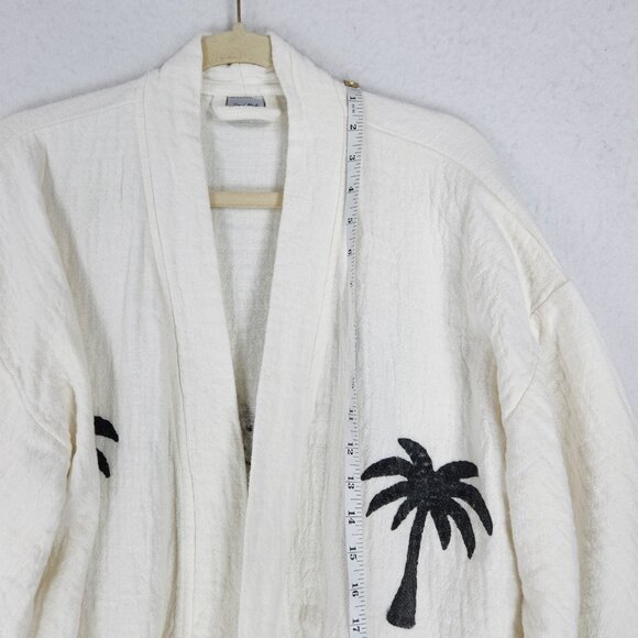 Club Teal Robe Womens One Size Cream Off White Hand Made Palm Tree Resort Kimono - Picture 6 of 11